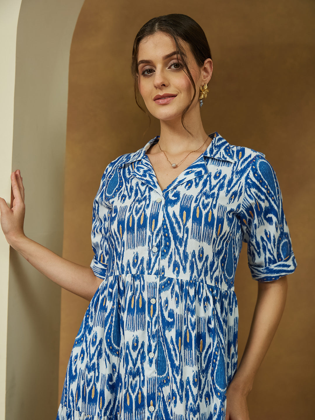 Janasya Bright Flex Ikkat Tiered Dress