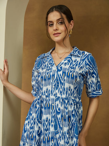 Janasya Bright Flex Ikkat Tiered Dress - Distacart