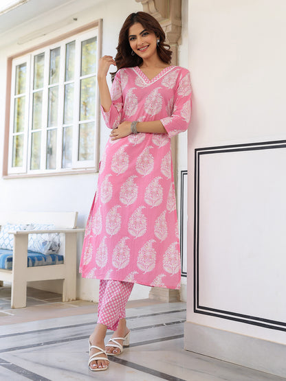Janasya Light Cotton Ethnic Motifs Straight Kurta Set - Distacart