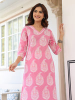 Thumbnail for Janasya Light Cotton Ethnic Motifs Straight Kurta Set