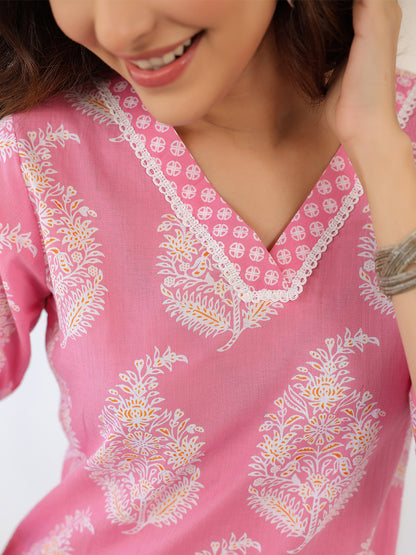 Janasya Light Cotton Ethnic Motifs Straight Kurta Set - Distacart