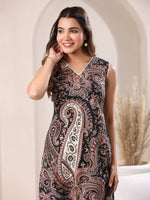 Thumbnail for Janasya Dark Cotton Paisley Straight Kurta Set
