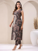Thumbnail for Janasya Dark Cotton Paisley Straight Kurta Set
