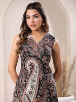 Thumbnail for Janasya Dark Cotton Paisley Straight Kurta Set