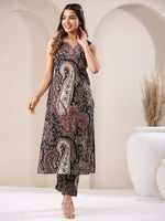 Thumbnail for Janasya Dark Cotton Paisley Straight Kurta Set