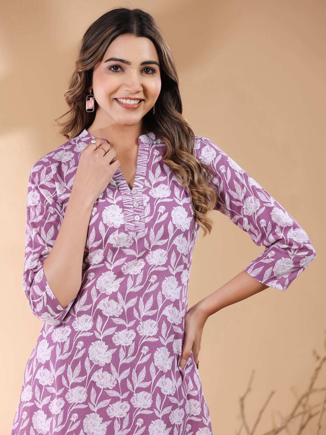 Janasya Light Cotton Floral Straight Kurta Set