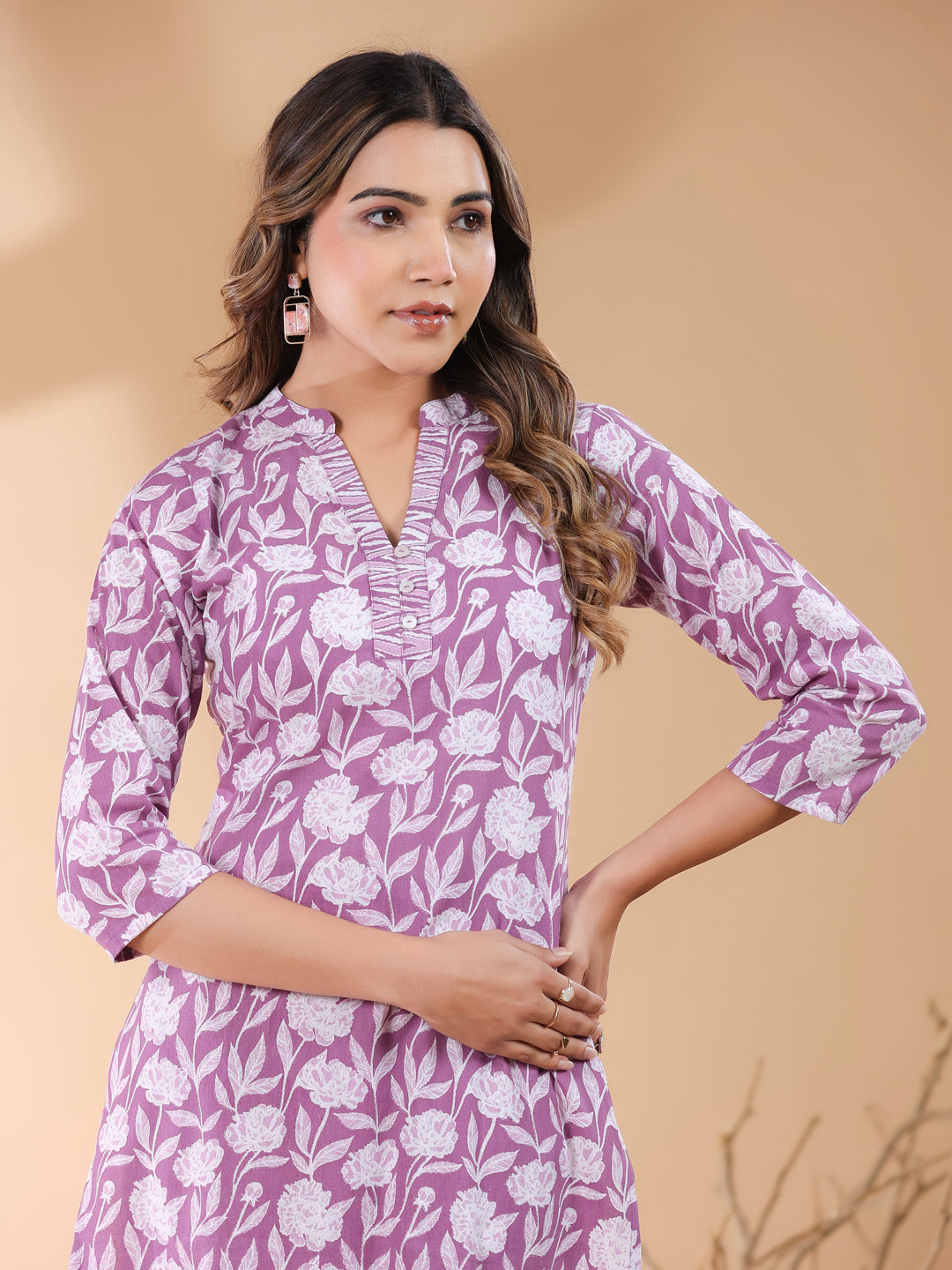Janasya Light Cotton Floral Straight Kurta Set
