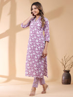 Thumbnail for Janasya Light Cotton Floral Straight Kurta Set