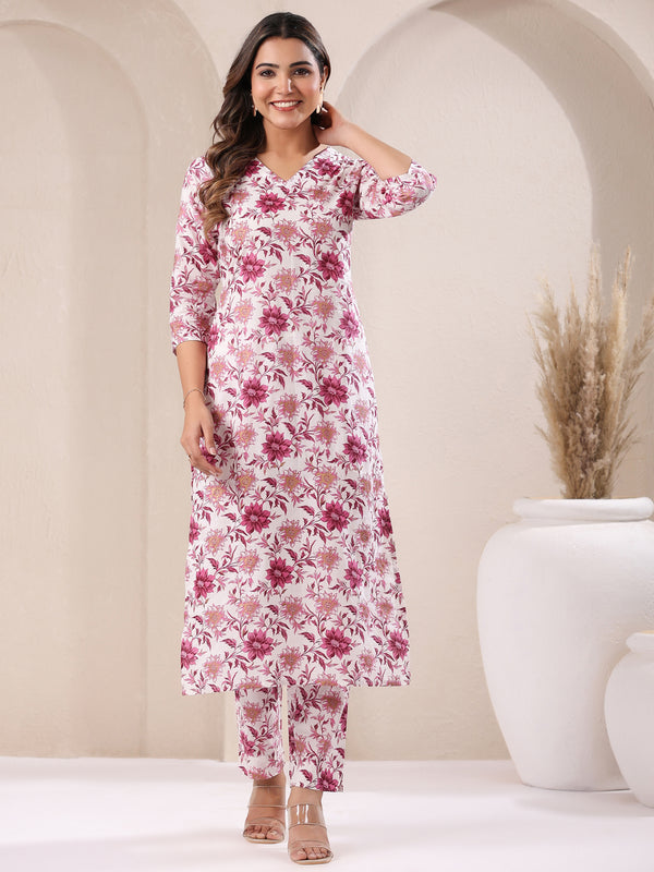 Janasya Light Cotton Floral Straight Kurta Set