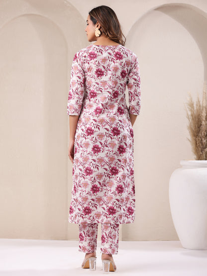 Janasya Light Cotton Floral Straight Kurta Set - Distacart