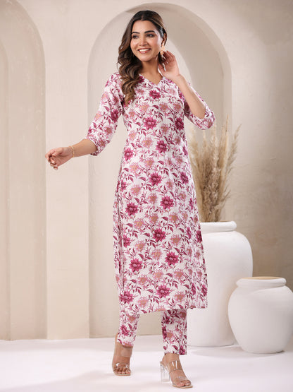 Janasya Light Cotton Floral Straight Kurta Set - Distacart