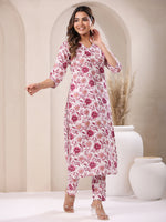 Thumbnail for Janasya Light Cotton Floral Straight Kurta Set