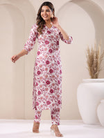 Thumbnail for Janasya Light Cotton Floral Straight Kurta Set