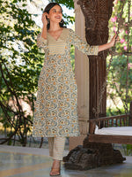 Thumbnail for Janasya Light Cotton Floral Straight Kurta Set