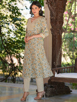 Thumbnail for Janasya Light Cotton Floral Straight Kurta Set