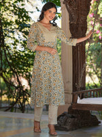 Thumbnail for Janasya Light Cotton Floral Straight Kurta Set