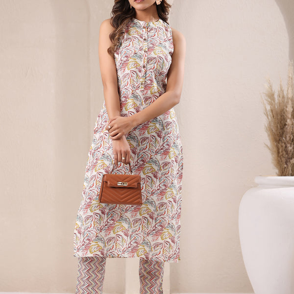 Janasya Light Cotton Floral Straight Kurta Set