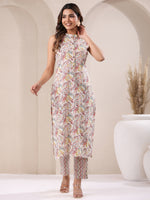 Thumbnail for Janasya Light Cotton Floral Straight Kurta Set