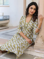 Thumbnail for Janasya Dark Cotton Floral Straight Kurta Set