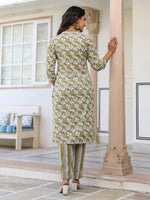 Thumbnail for Janasya Dark Cotton Floral Straight Kurta Set