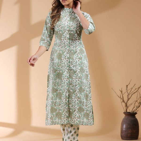 Janasya Light Cotton Floral Straight Kurta Set