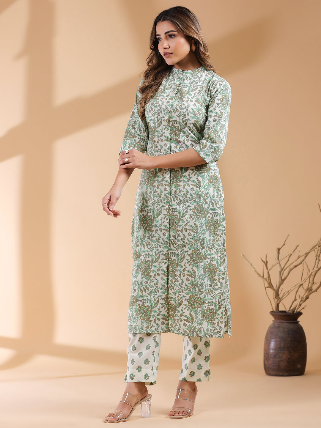 Janasya Light Cotton Floral Straight Kurta Set - Distacart