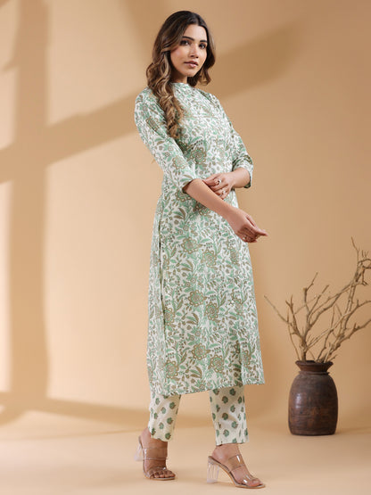 Janasya Light Cotton Floral Straight Kurta Set - Distacart
