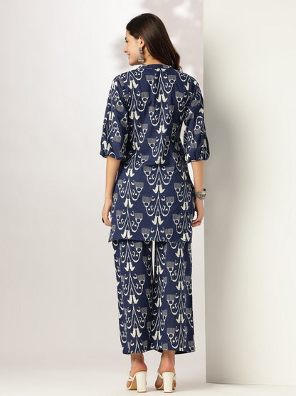 Janasya Dark Cotton Ikkat Straight Top & Bottom Set - Distacart