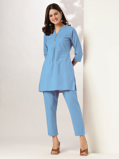 Janasya Light Cotton Solid A-Line Top & Bottom Set - Distacart