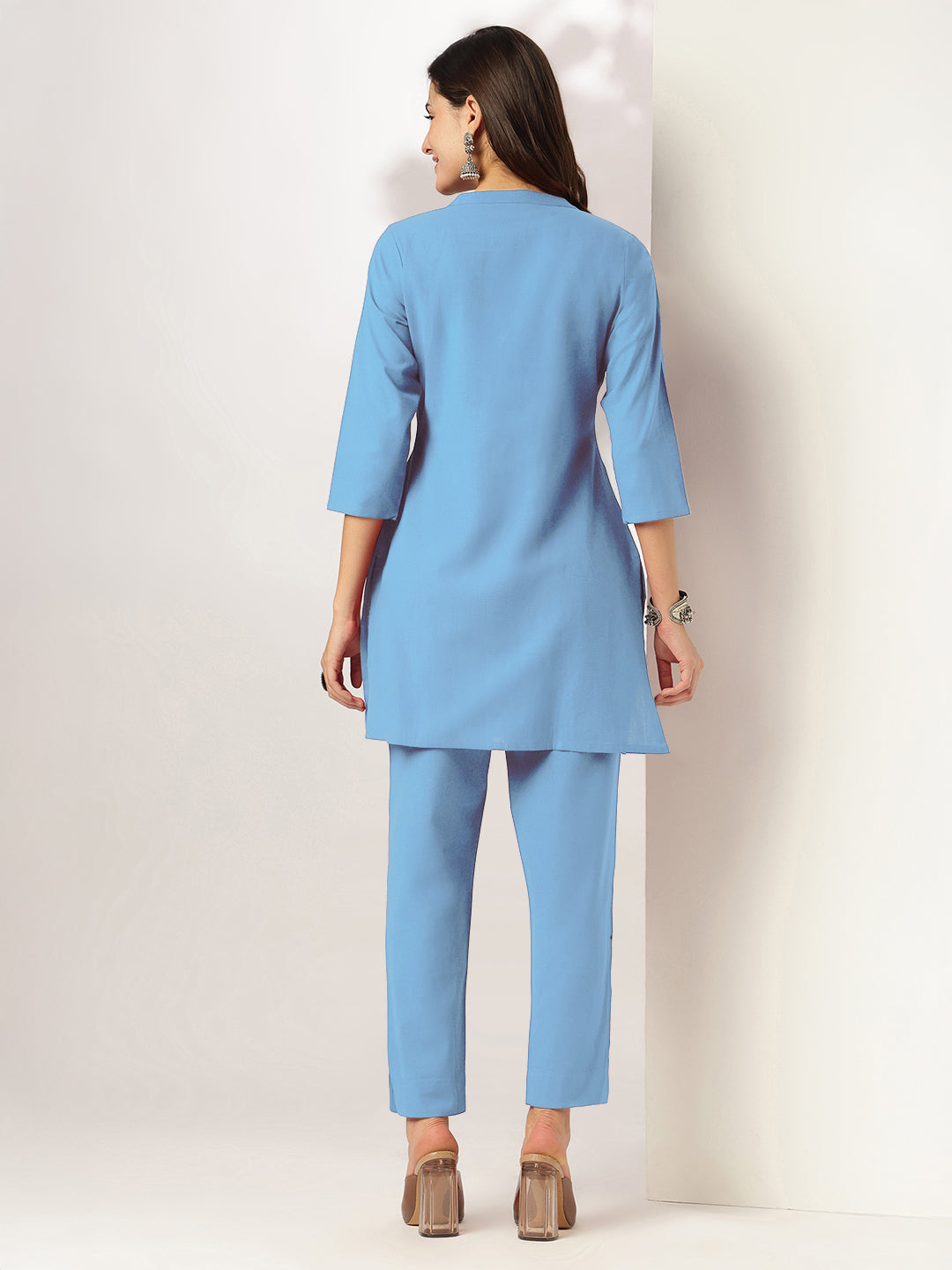 Janasya Light Cotton Solid A-Line Top & Bottom Set