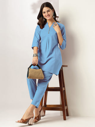 Janasya Light Cotton Solid A-Line Top & Bottom Set