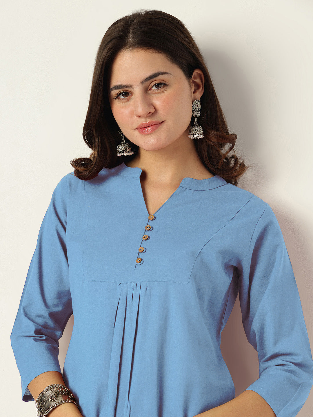 Janasya Light Cotton Solid A-Line Top & Bottom Set - Distacart