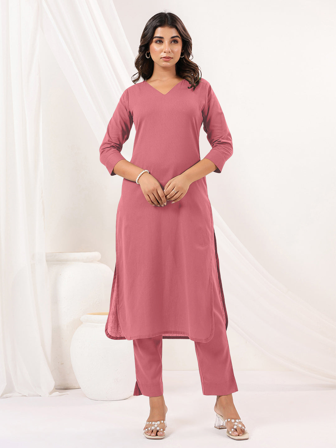 Janasya Light Cotton Solid Straight Kurta Set