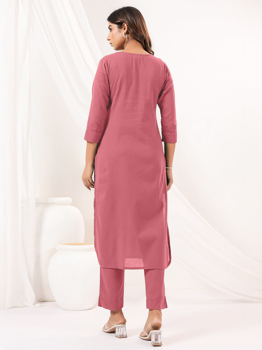 Janasya Light Cotton Solid Straight Kurta Set