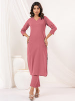 Thumbnail for Janasya Light Cotton Solid Straight Kurta Set