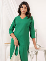 Thumbnail for Janasya Dark Cotton Solid Straight Kurta Set
