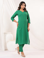 Thumbnail for Janasya Dark Cotton Solid Straight Kurta Set