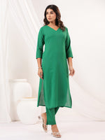 Thumbnail for Janasya Dark Cotton Solid Straight Kurta Set