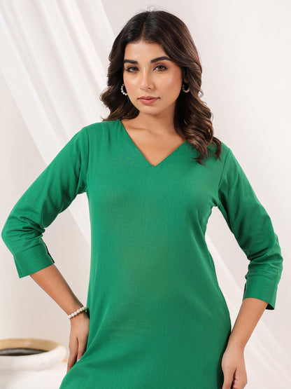 Janasya Dark Cotton Solid Straight Kurta Set - Distacart