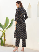 Thumbnail for Janasya Dark Cotton Floral Straight Kurta Set