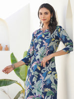 Thumbnail for Janasya Dark Cotton Floral Straight Kurta Set