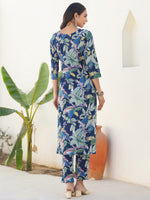 Thumbnail for Janasya Dark Cotton Floral Straight Kurta Set
