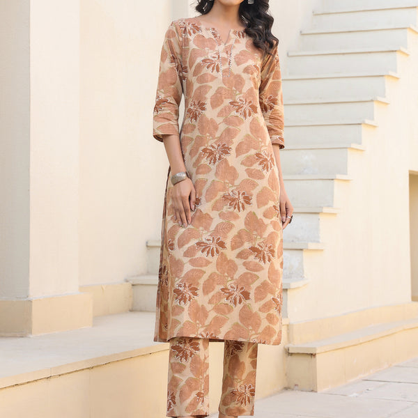 Janasya Light Cotton Floral Straight Kurta Set