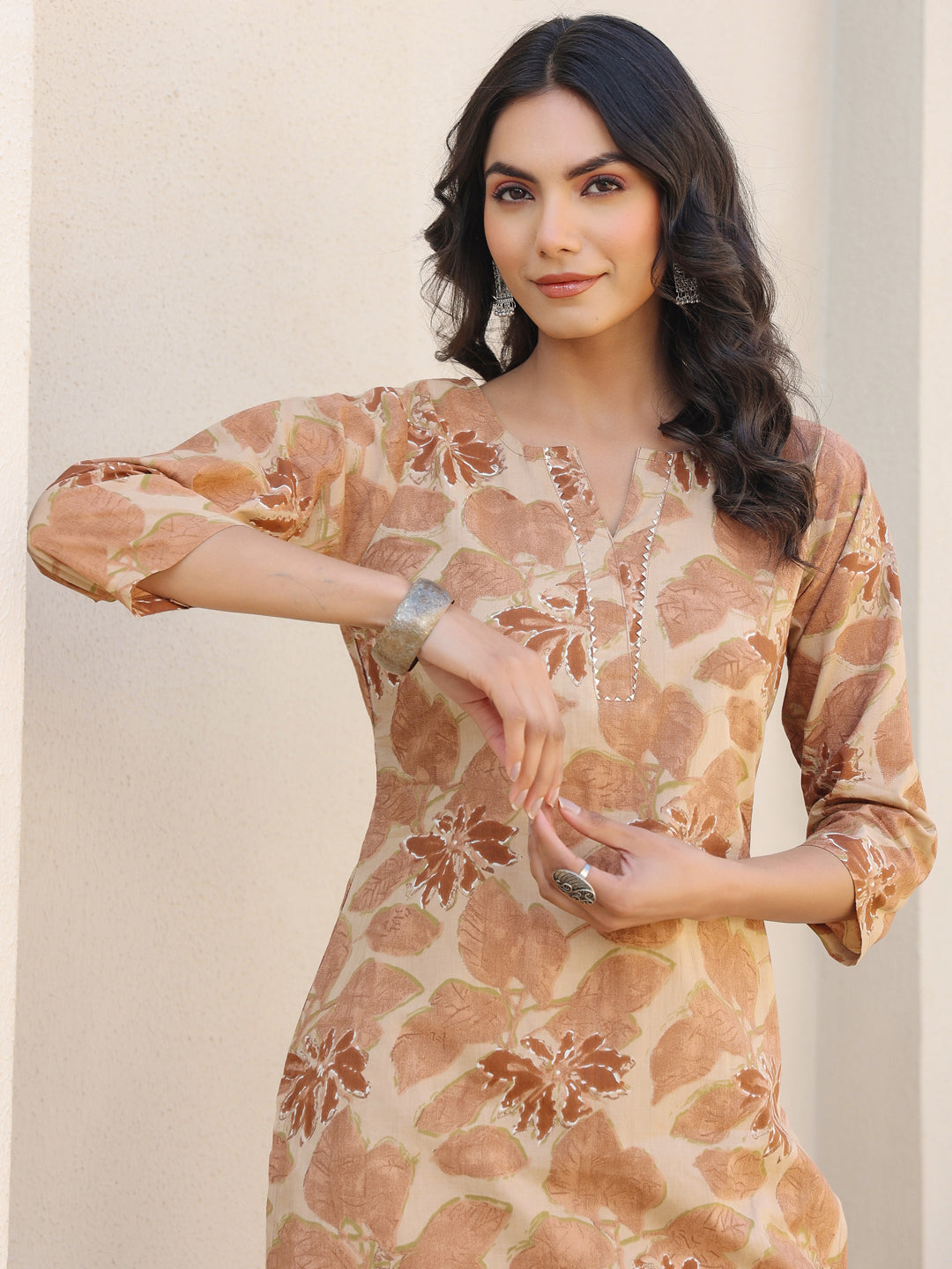 Janasya Light Cotton Floral Straight Kurta Set