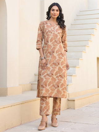 Janasya Light Cotton Floral Straight Kurta Set