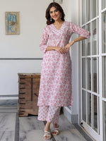 Thumbnail for Janasya Light Cotton Floral Straight Kurta Set