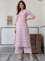 Thumbnail for Janasya Light Cotton Floral Straight Kurta Set