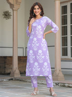 Thumbnail for Janasya Light Cotton Floral Straight Kurta Set