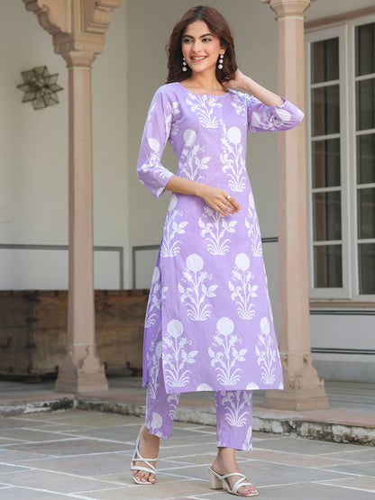 Janasya Light Cotton Floral Straight Kurta Set - Distacart