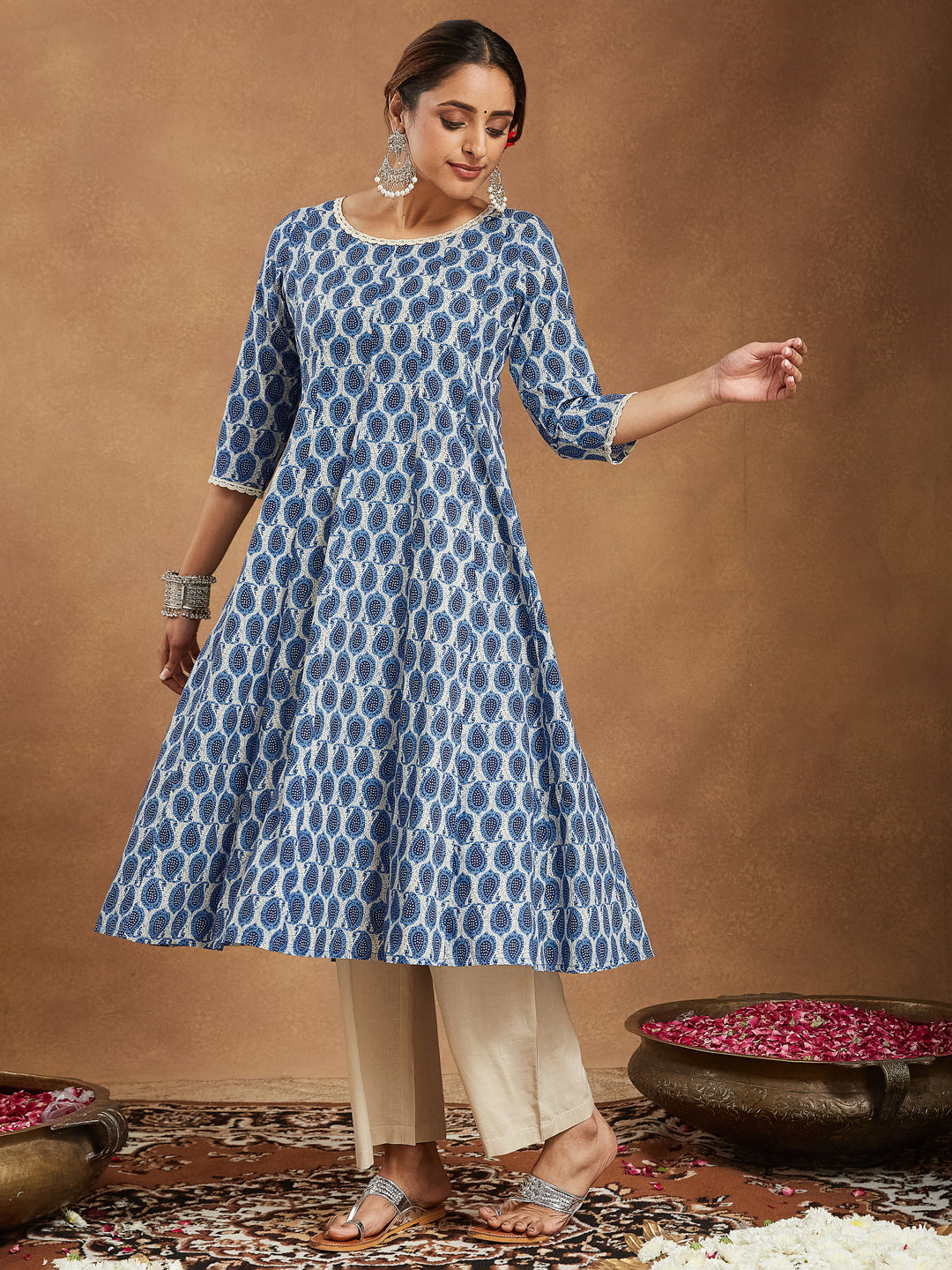 Janasya Dark Cotton Paisley Anarkali Kurta Set - Distacart